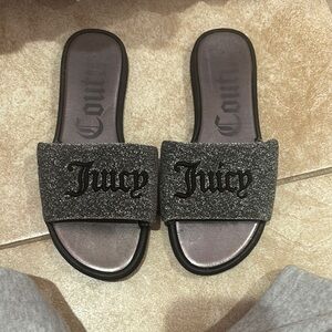 Juicy Couture Black Glitter Slide Sandals